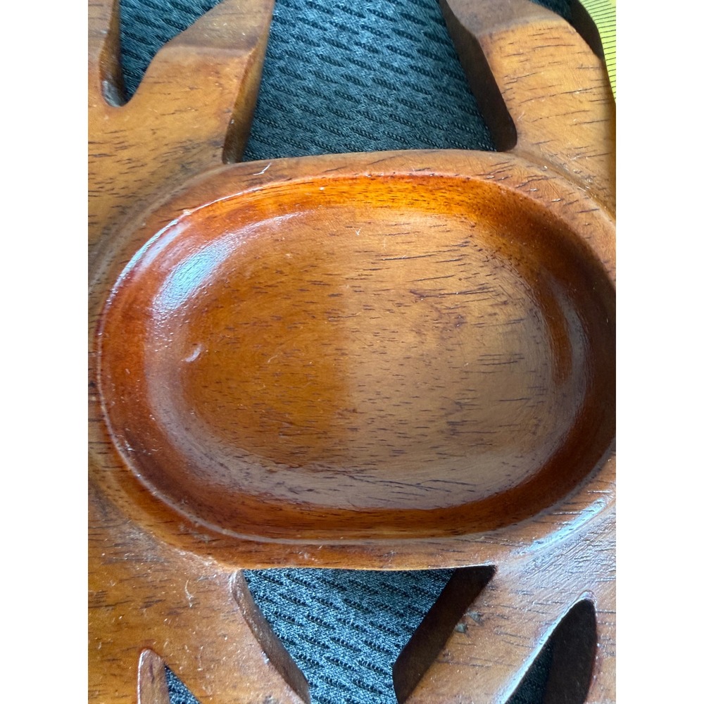 Vintage Hand Carved Wood Crab Trinket Dish Coastal Nautical Decor Small Bowl 6" - Picture 10 of 10
